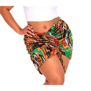 PrettyLittleThing Multi Abstract Print Ruched Front Skirt Women's Size 12 US New